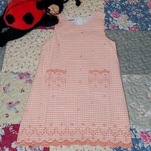 Vintage OshKosh Orange Gingham Embroidered Sleeveless Dress, Sz 4/4T